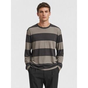 ATM Anthony Thomas Melillo Mens Rugby Stripe Jersey Long Sleeve Tee Grey L